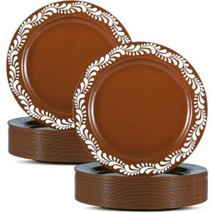 Yungyan 50 Pcs Mexican Plastic Plates 7.5 Inch Dessert Plate Cielito Lindo Party Platos De Barro Brown Cake Plates Bulk for Mexican Themed Holiday Party Wedding Showers Supplies
