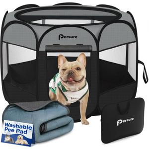 Dog Cat Playpen Indoor Outdoor for Puppy Pet Dogs Cat Recovery After Surgery, Dog Tent Crates Cage Indoor/Outdoor, Portable Pop Up Dog Kennel with Carrying Case for Travel (Dark Grey, Small with Pad)