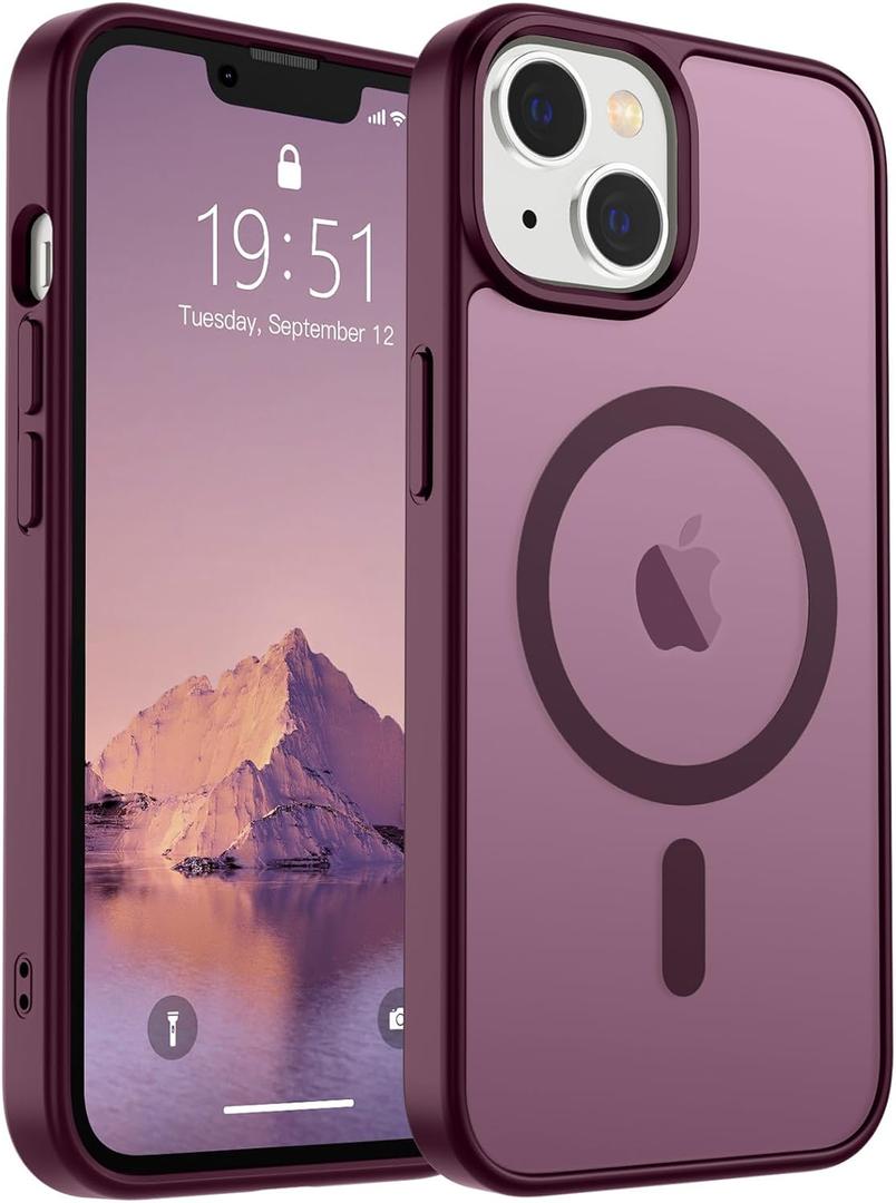 SUPFINE Magnetic for iPhone 15 Plus Case & iPhone 14 Plus Case(Compatible with MagSafe)(Military Grade Drop Protection) Slim Translucent Shockproof Phone Case,Wine Red