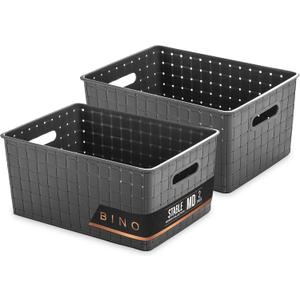 BINO | Plastic Storage Baskets Medium - Grey | THE STABLE COLLECTION | Multi-Use Storage | Rectangular Cabinet Organizer | Baskets For Organizing with Handles | Home Office Organization and Storage