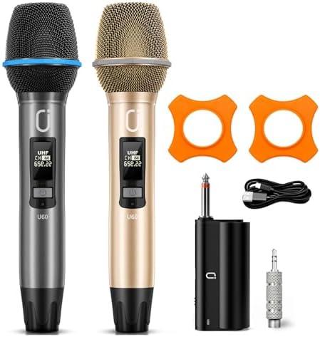 HWWR Wireless Microphones for Karaoke: Dual Professional Karaoke Microphone for Singing, Rechargeable Dynamic UHF Mic System with Receiver for Church, Party, Meeting, Speech, PA System, Plug and Play