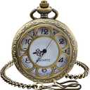 RNONDRY Vintage Quartz Pocket Watch for Men Women Skeleton with Chain & Necklace Gift for Birthday Christmas