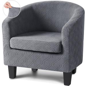 VANSOFY Club Chair Slipcover 2 Piece Stretch Barrel Chair Covers Jacquard Tub Chair Slipcovers Soft Armchair Sofa Cover Couch Furniture Protector1 Pack,Dark Gray