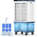 Air Choice Swamp Cooler, 1800 CFM Portable Evaporative Air Cooler with 6 Ice Box & 5.3 Gal Water Tank, 110 Swing, 3 Speeds, Upgraded Remote, 12H Timer, 3-in-1 Air Cooling Fan for Outdoor Indoor, Blue