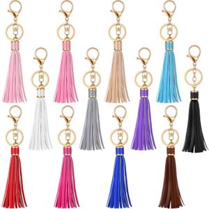 Hicarer Leather Tassels Keychain Key Rings Circle PU Leather Women Tassel Keychain Bulk Lanyard Key Chain Holder with Lobster