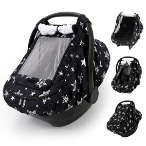 Car Seat Cover Baby Boy, Infant Car Seat Canopy Outdoor, 2 Layers with Mesh and Sun Shade Window for Summer Winter, Easy Access Carseat Covers Snug Fit Baby Stroller - Black Star