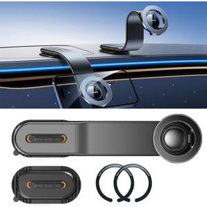 Flexible Bendable Aluminum Alloy Magnetic Phone Holder for Car - Phone Mount for Car with 2 Bases, 2 Metal Rings - Car Mount for iPhone 16 15 14 13 12 Pro Max - Car Phone Holder for Dashboard