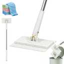 Snap Grip Mini Mop,Cloth Changing Mini Mop,360 Rotating Wet Dry for Whole House Cleaning,Foldable 35inch Retractable Long Handle Mopping Stick (White,1*p+6*Cloth)