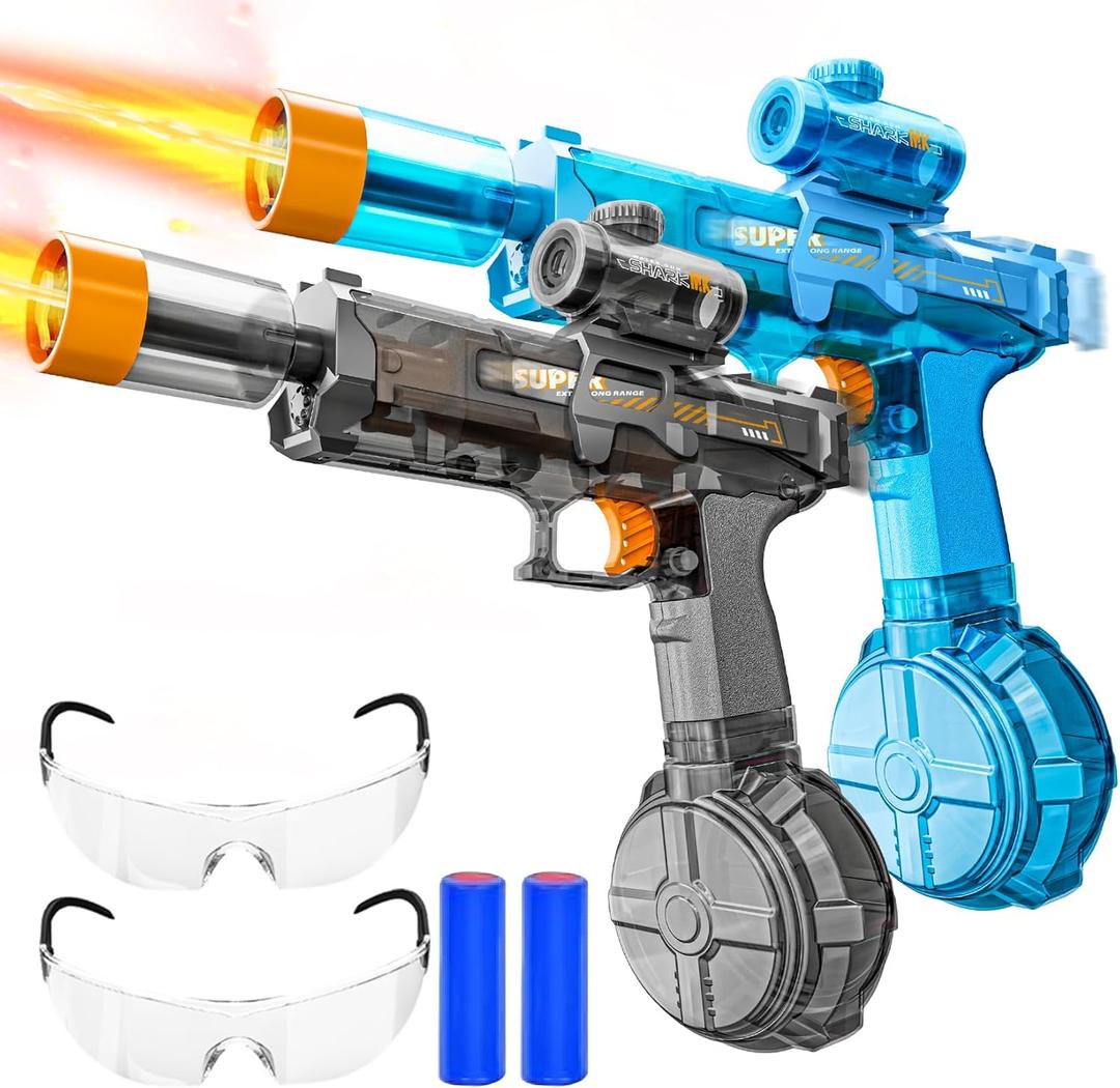 Hapystart 2 Pack Electric Water Guns with Light Up, Most Powered Full Automatic Electric Squirt Guns 26-32 FT Range Water Gun with Large Capacity Summer Pool Water Toy for Adults & Kids (2pack-blue-grey)
