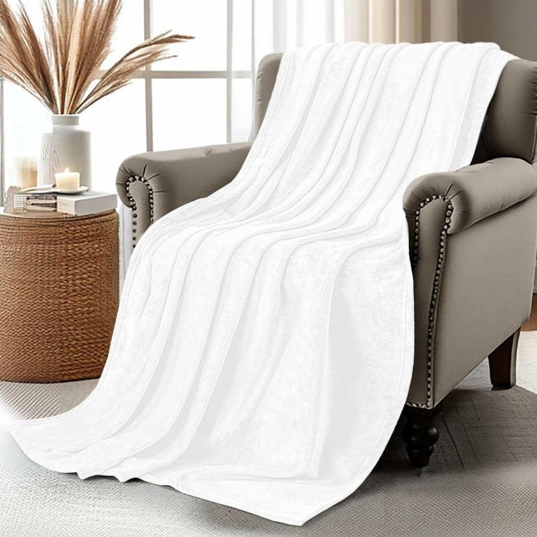 Utopia Bedding White Fleece Blanket Throw Size Lightweight Fuzzy Soft Anti-Static Microfiber Bed Blanket (60x50 Inch)