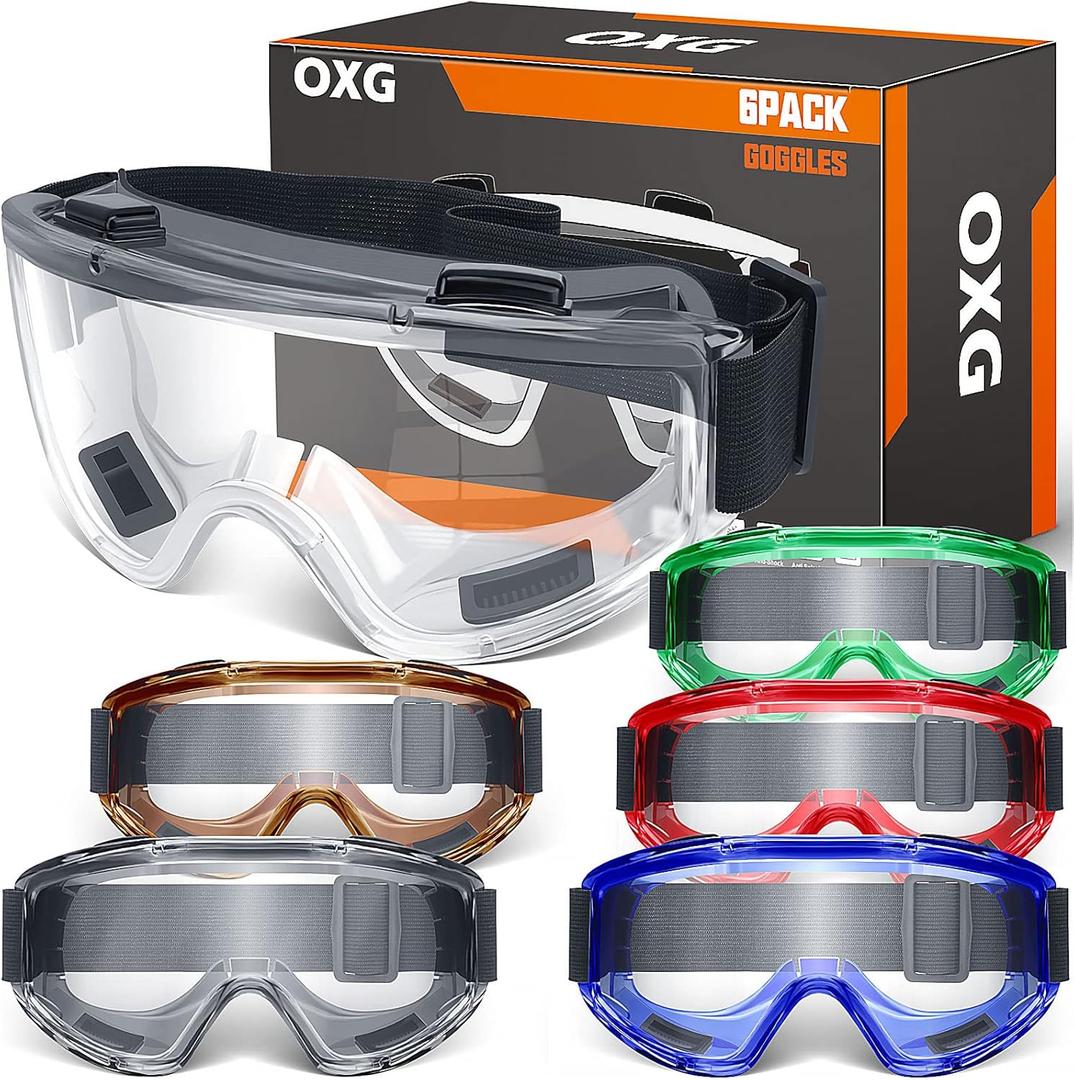 OXG 6 Pack Safety Goggles ANSI Z87.1 Glasses, Anti-Fog Protective Safety Glasses Lab Goggles Men Women Eye Protection Goggles (Multicolor)
