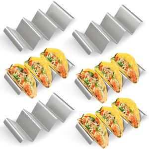 Taco Holder Set of 6, Stainless Steel Taco Holder Stand, Taco Rack Truck Tray Style with Easy-Access Handle, Oven, Grill and Dishwasher Safe