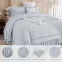 Masaca Oversized King Comforter 128x120,3 Pieces Vintage Farmhouse Ruffled Bedding Comforter Set Lightweight Ultra Soft French Country Bedding (1 Light Blue Ruffle Comforter +2 Pillowcases), Oversized King Plus 128x120