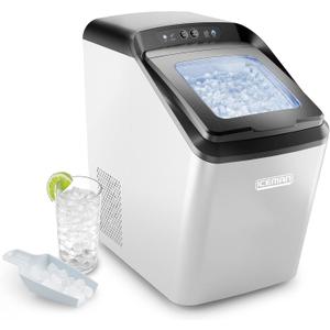 Iceman Countertop Nugget Ice Maker  Pebble Ice Machine, Soft Chewable Pellets in 20 Min, 26Lbs/24H, 3lb. Capacity, Waterline-Compatible, Self-Cleaning, Stainless-Steel + Scoop