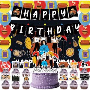 42pcs Friendship Birthday Party Decorations Includes Cake Toppers,Cupcake Toppers, Banner, Backdrop, Balloons - Old Friend Theme Party Supplies Set for Fans
