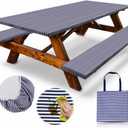RNOONY 6ft Polyester Picnic Table Cover with Bench Covers Windproof & Waterproof Tablecloth, Perfect Camping Gifts RV Essentials, Cool Camping Gadgets, with Carrying Bag, 72x30 Inch 4Pcs,Blue Striped
