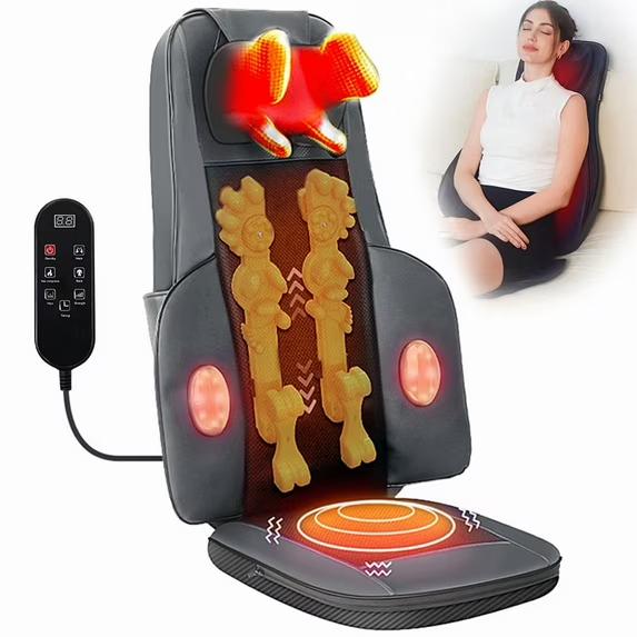 Shiatsu neck and back massager, adjustable seat massager with heating function, 180° adjustable backrest, ideal for relaxation at home and in the office.