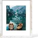 Hongkee 16x20 Frame, Distressed White Wood Style - Display Posters 11 x 14 with Mat or 16x20 without Mat, Wall Mounting Horizontal and Vertical, 1 Pack