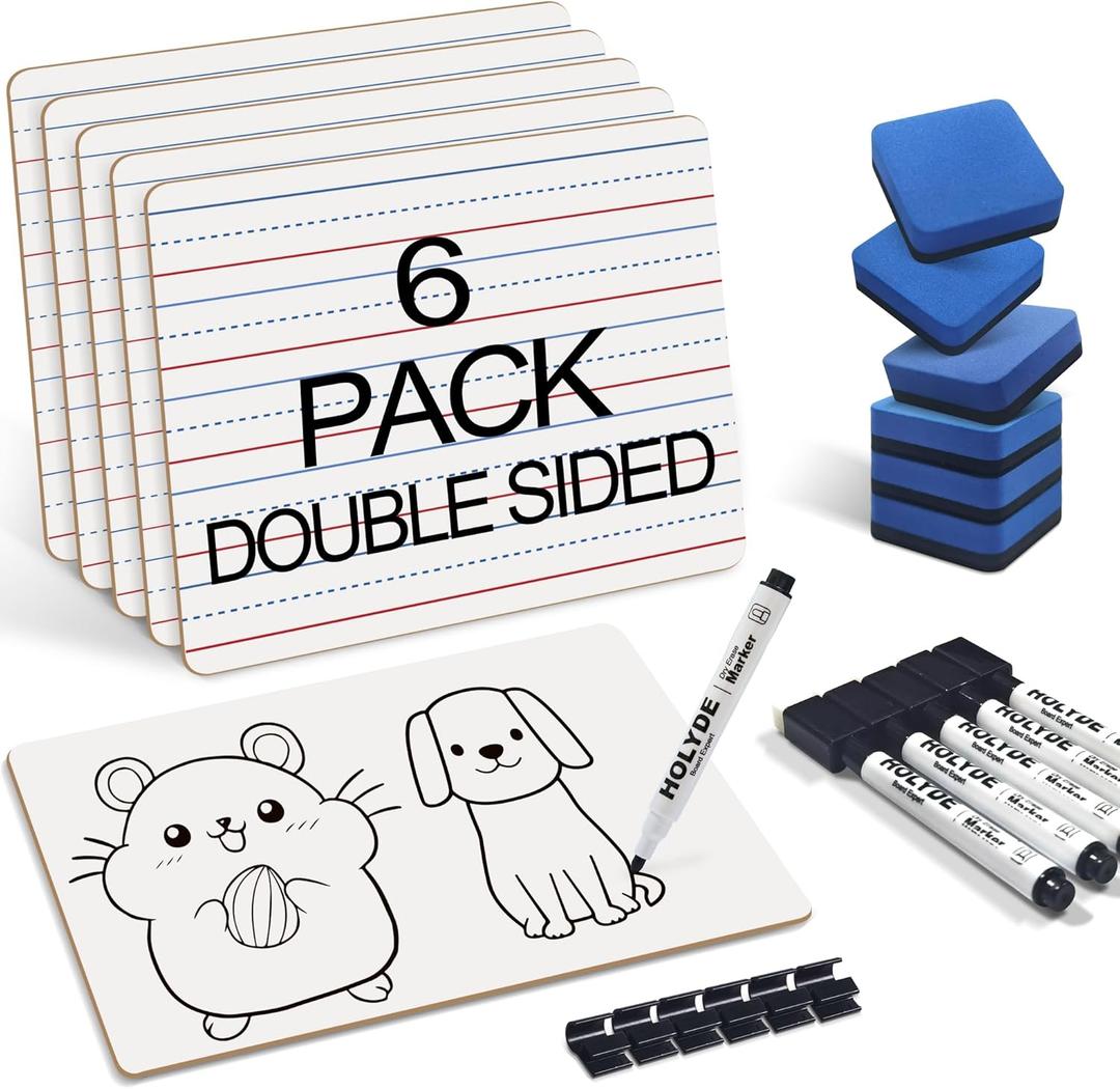 Dry Erase Boards 6 Pack, Double Sided Small Whiteboards with Lines for Kids, Students, Teacher & Classroom Pack, 9"x12" Mini Individual White Boards Lined for Writing Math English Practice Dry Erase Boards 6 Pack, Double Sided Small Whiteboards with Lines for Kids, Students, Teacher & Classroom Pack, 9"x12" Mini Individual White Boards Lined for Writing Math English Practice