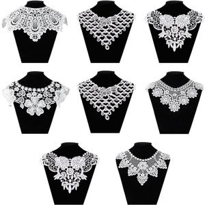 DICOSMETIC 8 Styles White Lace Collar Polyester Embroidered Lace Collar Set 8.58-11.42x11.61-19.88x0.04-0.06 Inch Hollow Out Floral Collars Clothes Trim for DIY Wedding Dress Costum Sewing Crafts