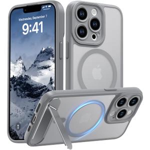 Magnetic Compatible with iPhone 13 Pro Case, [Built-in Kickstand][Full Camera Protection][Compatible with MagSafe][Anti-Fingerprint] Shockproof Phone Case for iPhone 13 Pro 6.1",Grey