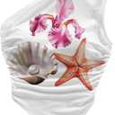 WDIRARA Women's Floral One Shoulder Tank Top Starfish Shell Print Asymmetrical Crop Tops (White, M)