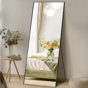 Mirror Full Length, Upgraded 21"x64" Body Wall Mirrors with Shatter-Proof Glass, Floor Standing, Hanging or Leaning, Tall Mirror with Stand Aluminum Alloy Frame for Bedroom, Black