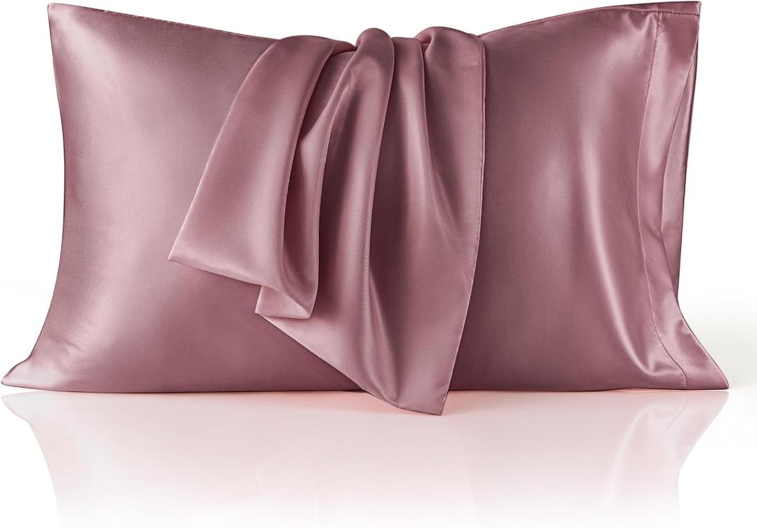 Bedsure Satin Pillowcase 2 Pack Similar to Silk Pillow Cases Standard Size, Pillow Case for Sleeping Women with Envelope Closure, Gifts for Women Men, Nostalgia Rose, 20x26 Inches, 2pcs