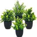 4 Packs Fake Plants Small Potted Plants, 7" Mini Artificial Faux Plants, Eucaplytus Rosemary Plants for Home Office Desk Room Decor