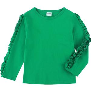 Noomelfish Girls Ruffle Long Sleeve T-Shirts Solid Color Tee Tops Blouse (5-12 Years) (Red, XL)