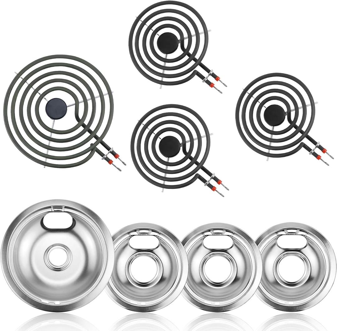 Electric Stove Burner Drip Pans W10196405(8) W10196406(6) Silver+Electric Stove Burner Replacement MP15YA(6") MP21YA(8") Compatible for Whirl-pool Ken-more May-tag Ama-na etc by MIFLUS