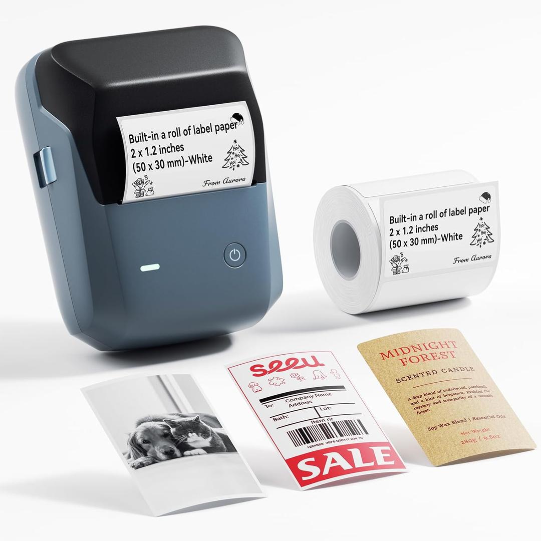 NIIMBOT B1 Pro Label Maker, 300DPI HD Label Printer, Ideal for Photos,Stores,Notes,Study Graphics, Small Business, Built-in a Roll of Label(2 x 1.2 inches-White), Blue