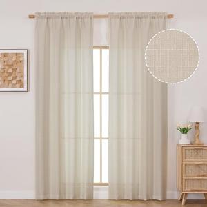 OVZME Natural Linen Curtains 84 Inch Length 2 Panels, Faux Linen Textured Semi Light Filtering Drapes, Soft Airy Farmhouse Slub Window Curtains for Living Room Bedroom, Each 40x84 Inches
