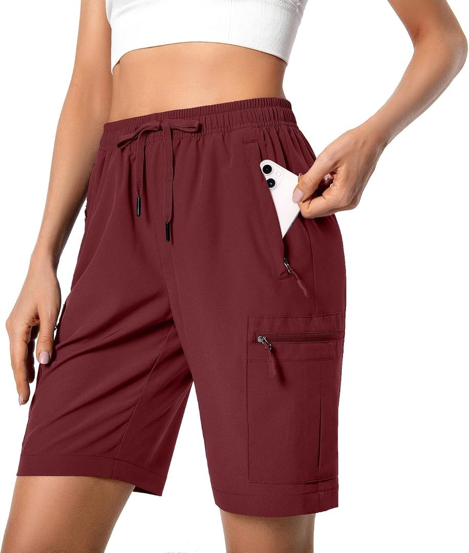 Hugut Women's Lightweight Hiking Cargo Shorts Quick Dry Athletic Shorts Camping Travel Golf Zipper Pockets Water Resistant Size M