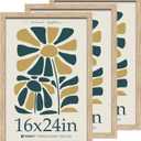 16x24 Oak Poster Frame 3 Pack, Natural Solid Wood Picture Frame, Wall Gallery Frame