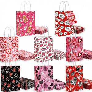 VGOODALL 32PCS Valentines Gift Bags, Heart Shaped Treat Bags with Handle for Wedding Classroom Valentine's Day Party Favors