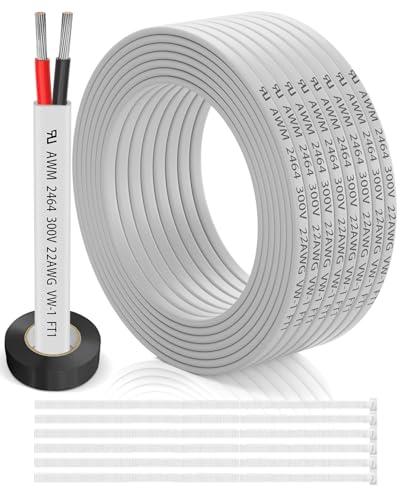 22 Gauge Wire 2 Conductor Electrical Wire 30FT, 22 AWG Flat 2 Wire Cable Tinned Copper/PVC Flexible/Stranded 22/2 Cord for Automotive, LED Lighting, 12V 24V Low Voltage Cable, Marine etc.