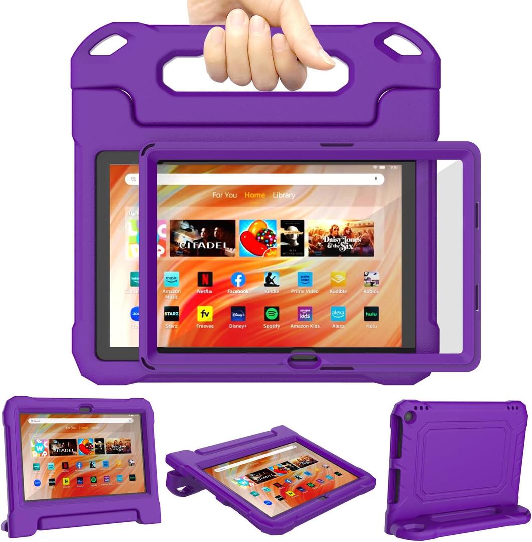 DJ&RPPQ Kids Case for 10inch Tablet Shockproof Kid-Proof Cover with Protector Handle Stand Purple