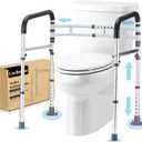 Toilet Safety Rails (300 LB) Adjustable, Foldable Toilet Handle Frame for Elderly & Disabled Adults, Supports All Toilet Types