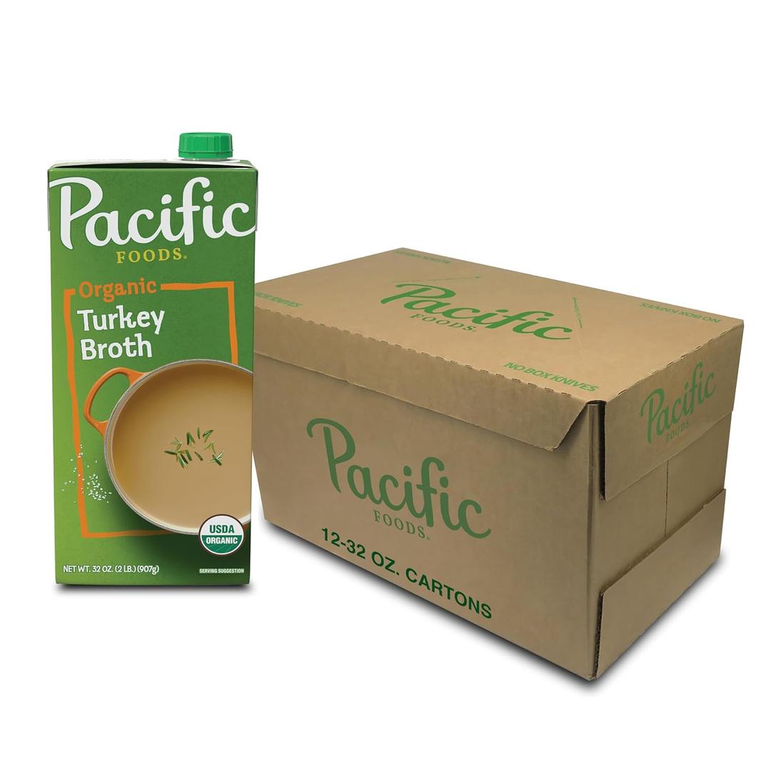 Pacific Foods Organic Turkey Broth, 32 oz Carton (12 Pack), Best Before Oct.04, 2025