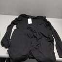 Trendy Queen Women's 2 Piece Matching Lounge Set Long Sleeve Side Ruching Top Wide Leg Drawstring Pants Set with Pockets XL, Black