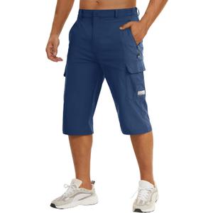 TACVASEN Men's Capri Pants Cargo Long Shorts Quick Dry Lightweight 3/4 Pants Below Knee Summer Hiking Work M