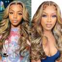 Highlight V Part Wig Long Body Wavy Upgrade U Part Synthetic Hair for Black Women 24Inch Light Blonde With Brown Root Full Head Clip In Hair Glueless Women Wigs (Light Blonde With Brown Root)