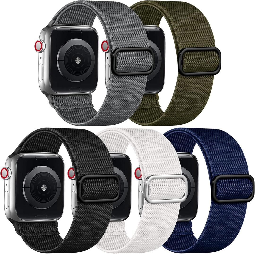 Adorve Stretchy Band Compatible with Apple Watch Band Ultra 2 Men Women, Soft Nylon Elastic Braided Strap for iWatch Bands Series 10/SE/9/8/7/6/5/4/3/2/1 (Black/White/Navy Blue/Army Green/Gray), Size: 49mm/46mm/45mm/44mm/(42mm-Series 3 2 1)
