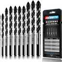 10-Piece Masonry Drill Bit Set for Concrete Tile Glass Ceramic Brick,1/8 to 1/2 Inch Drilling Bits with Triangle Handle, Tungsten Steel Alloy Tip.（Black）