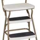 COSCO Stylaire Retro Chair + Step Stool with Flip-Up Seat , Gold & Cream