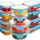 12 Pack Glass Food Storage Containers Set, Glass Meal Prep Containers with Lids, Airtight Lunch Containers, Dishwasher Safe, blue