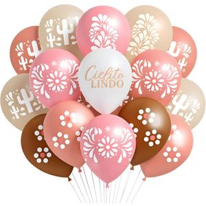 Soulchen 45 Pcs Cielito Lindo Balloons Party Decoration 12 Inch Platos De Barro Fiesta Balloons Mexican Talavera Party Decor for Wedding Birthday Baby Shower Bridal Engagement Supplies(Dusty Pink)