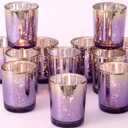 Volens Purple Votive Candle Holders Set of 12, Speckles Mercury Glass Tealight Candle Holder Bulk for Table Wedding Centerpiece, Purple and Gold Party Decorations & Home Decor