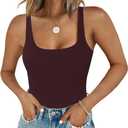 Chunpin Women's Square Neck Tank Bodysuit Sleeveless Tank Top Double Lined Body Suit Going Out Outfits Thong Bodysuits (Red, S)